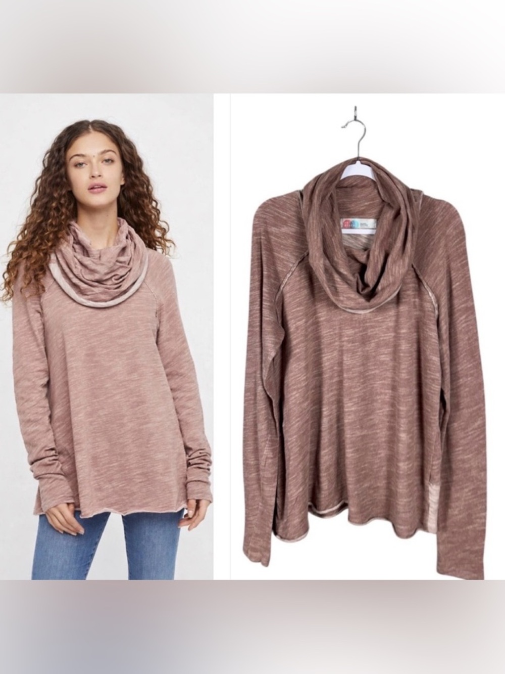 Free People Beach Womens Cowl Neck Pullover Top OS Slouchy Bohemian Oversized